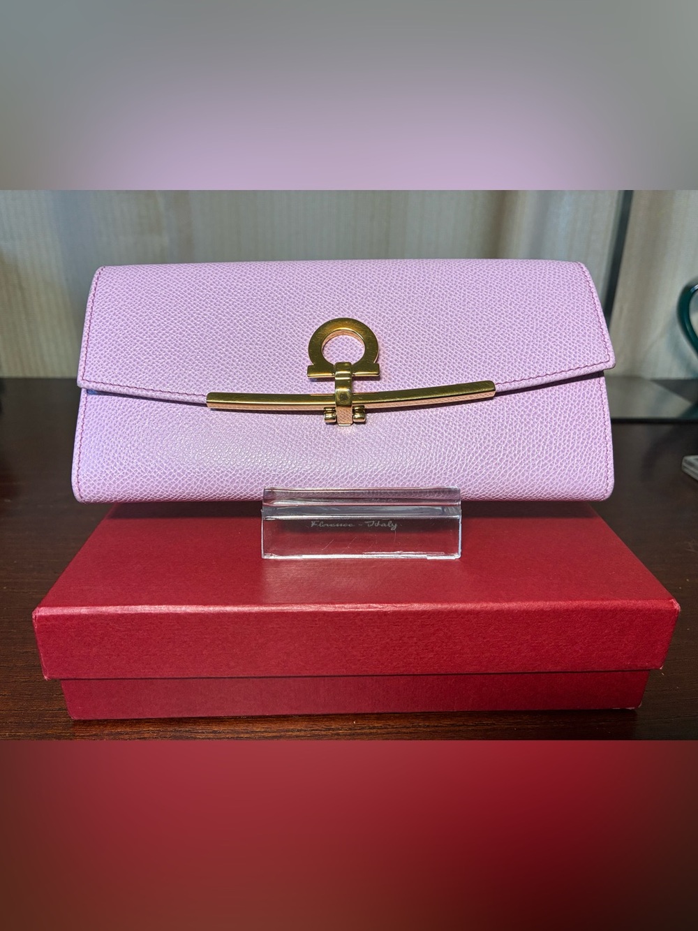 Salvatore Ferragamo Leather Clutch with Gold Hardware